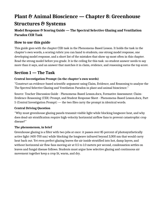 Greenhouse Structures & Systems Model Response & Scoring Guide sample page