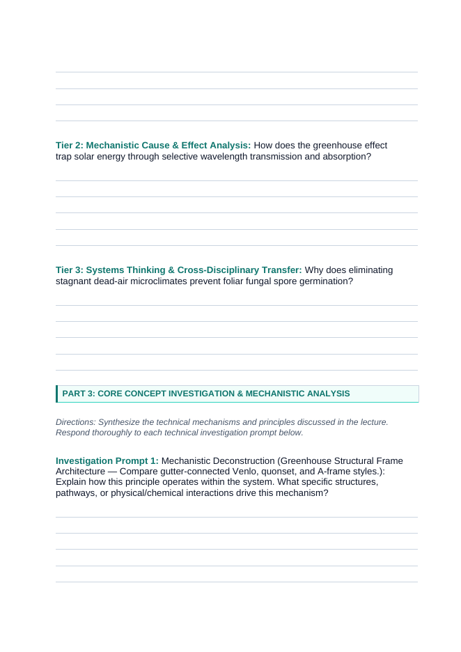 Greenhouse Structures & Systems Phenomena-Based Lesson: The Spectral Selective Glazing and Ventilation Paradox Student Response Sheet sample page