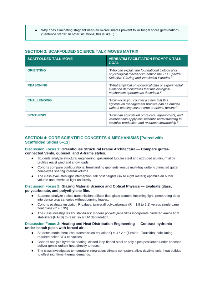 Greenhouse Structures & Systems Scaffolded Phenomena-Based Lesson: The Spectral Selective Glazing and Ventilation Paradox Teacher Discussion Guide sample page