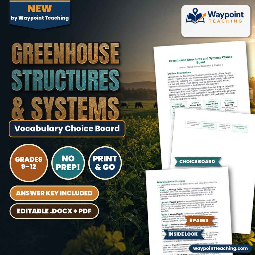 Greenhouse Structures & Systems Vocabulary Choice Board cover