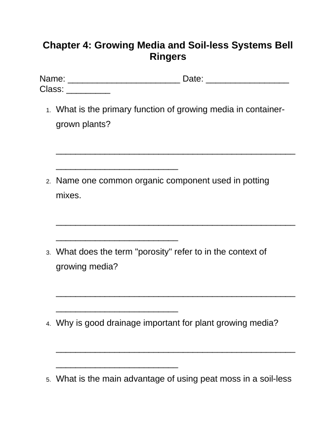 Growing Media & Soil-less Systems Bell Ringers & Exit Tickets sample page