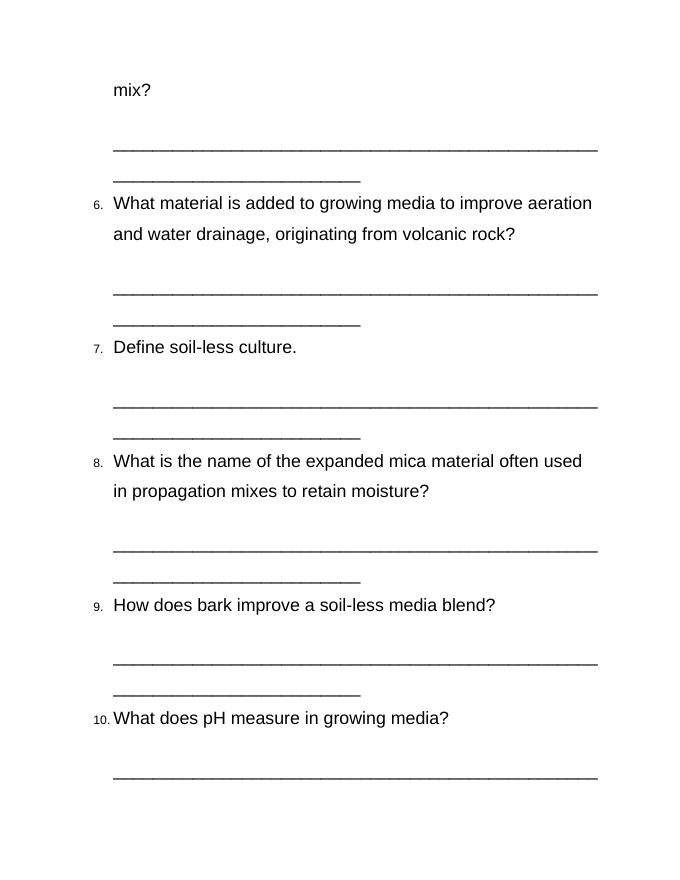 Growing Media & Soil-less Systems Bell Ringers & Exit Tickets sample page