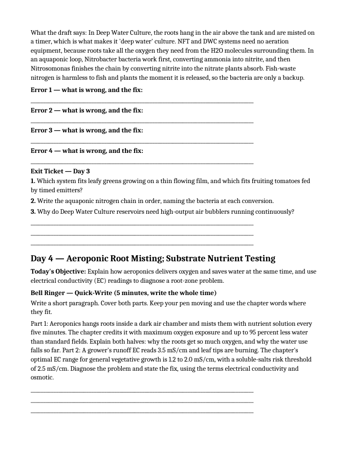 Growing Media & Soil-less Systems Bell Ringers & Exit Tickets sample page