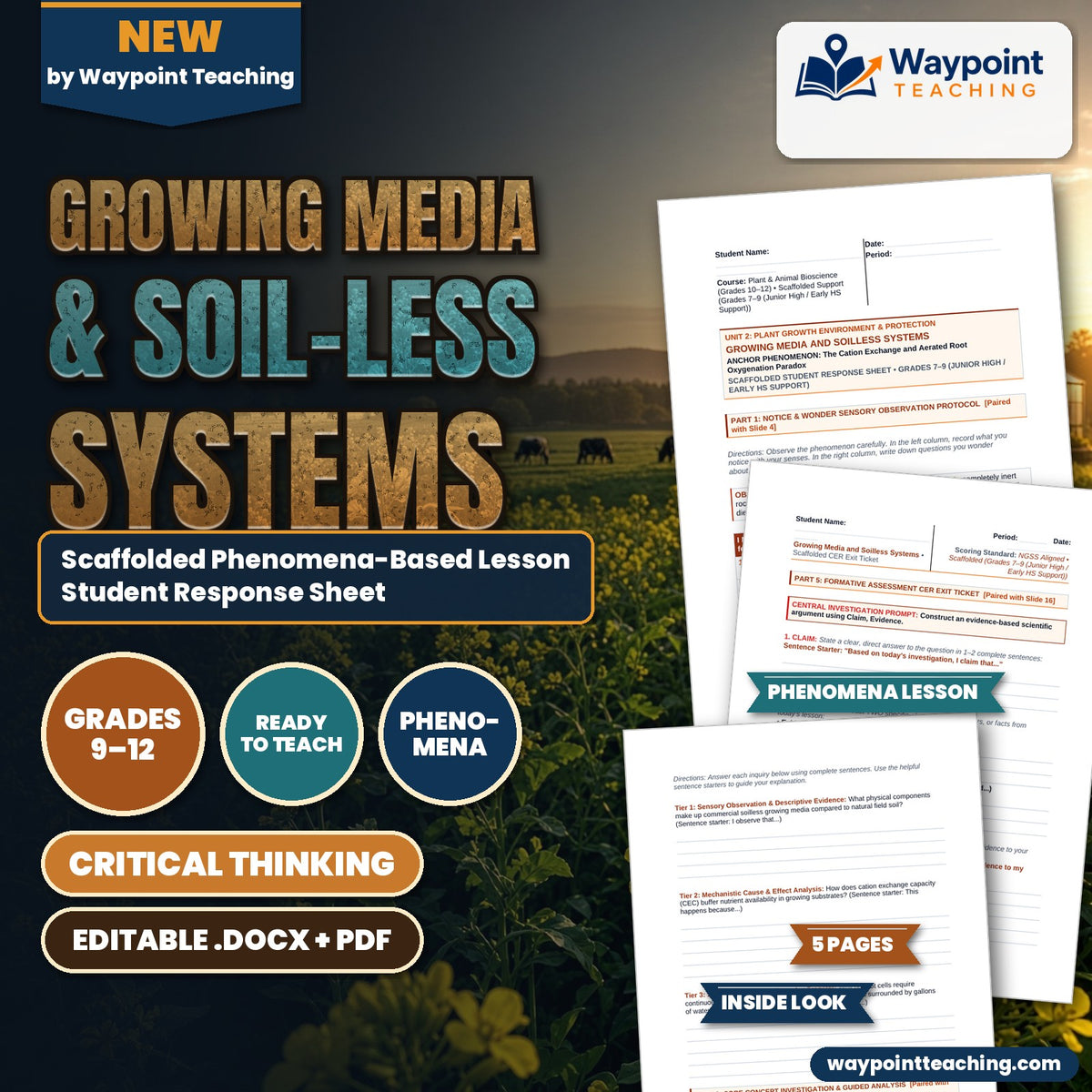 Growing Media & Soil-less Systems Scaffolded Phenomena-Based Lesson: The Cation Exchange and Aerated Root Oxygenation Paradox Student Response Sheet cover