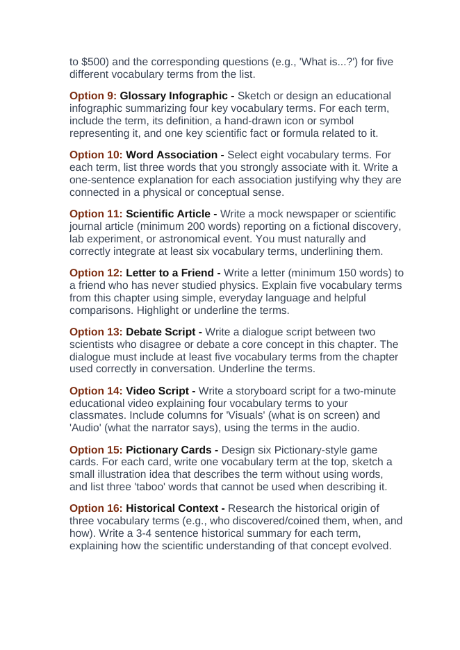 Growing Media & Soil-less Systems Vocabulary Choice Board sample page
