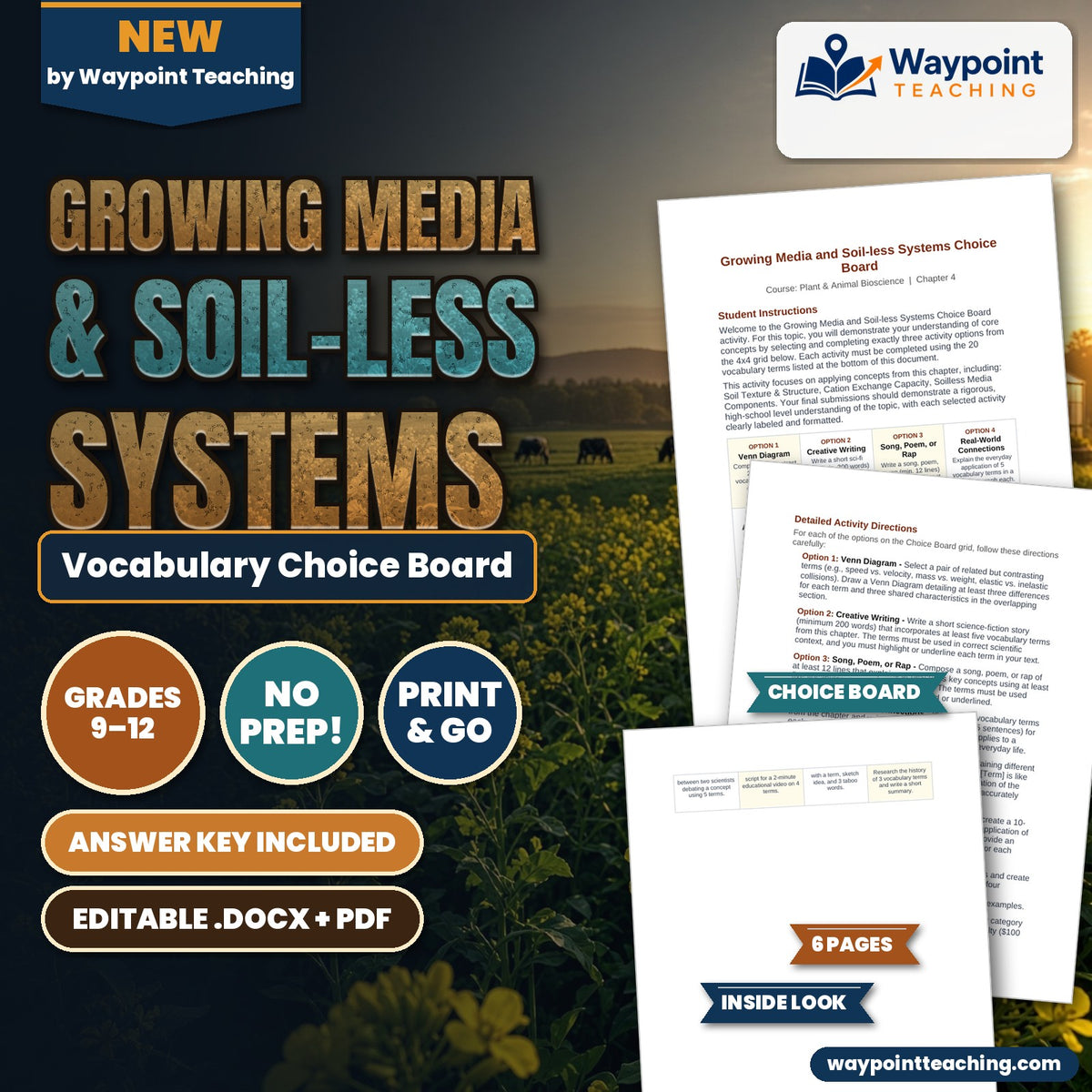 Growing Media & Soil-less Systems Vocabulary Choice Board cover