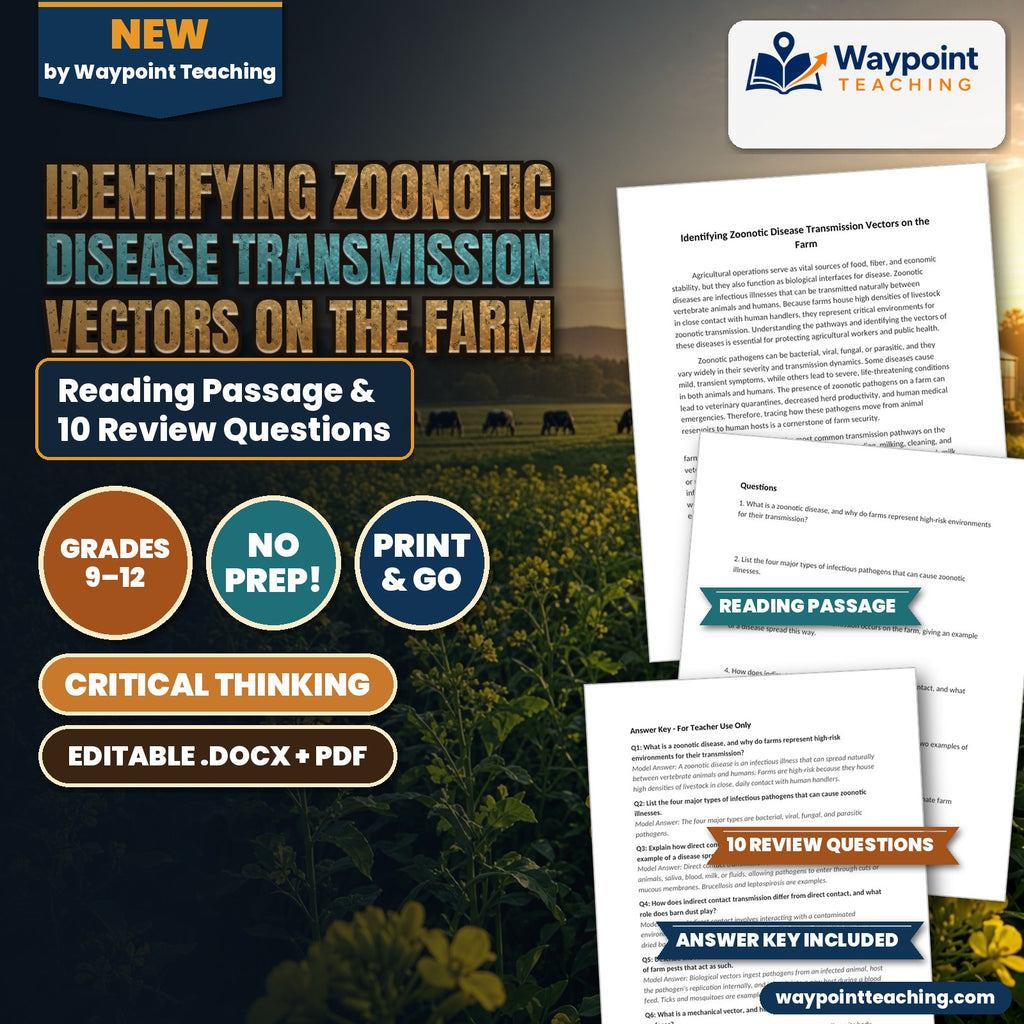 Identifying Zoonotic Disease Transmission Vectors on the Farm Reading Worksheet cover