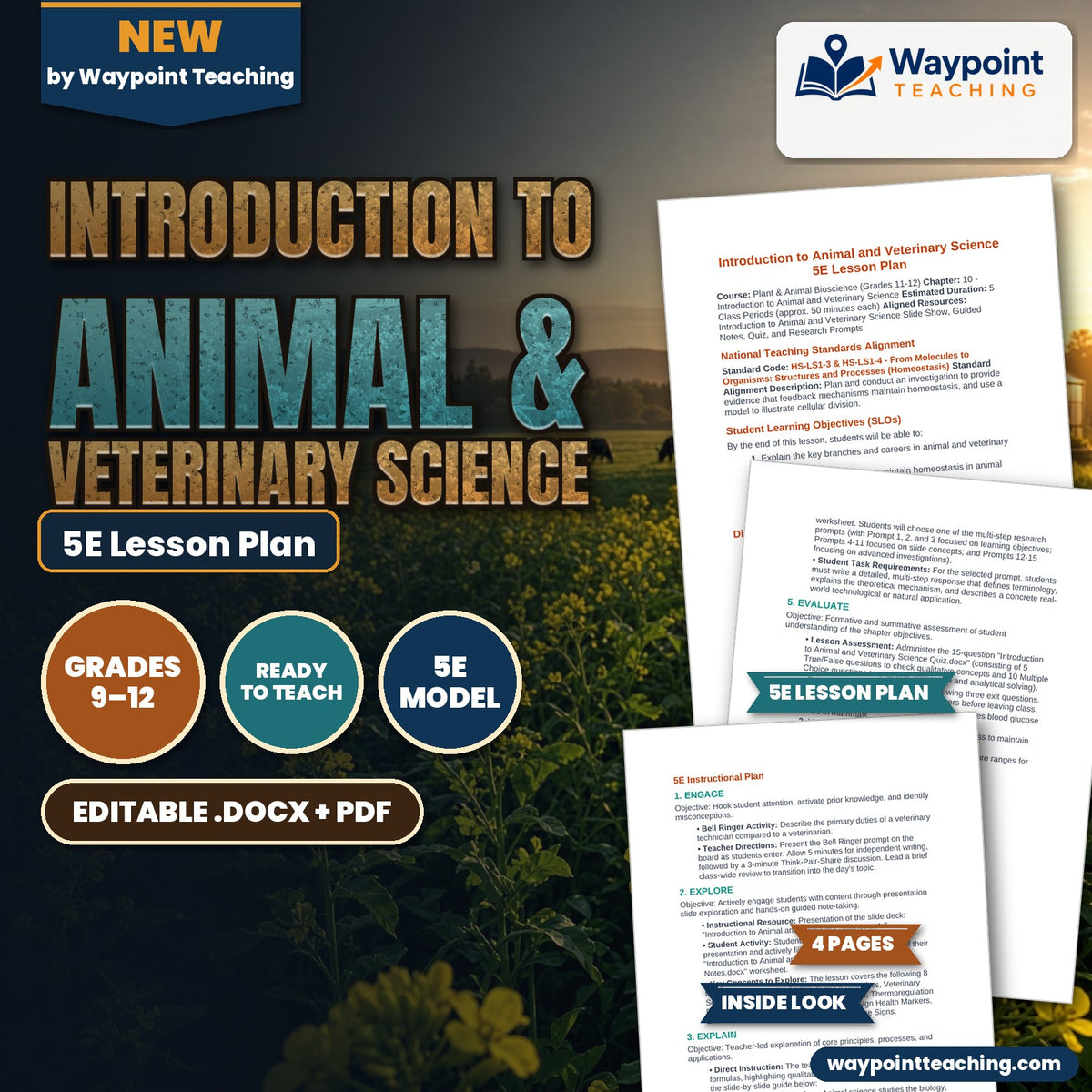 Introduction to Animal & Veterinary Science 5E Lesson Plan cover