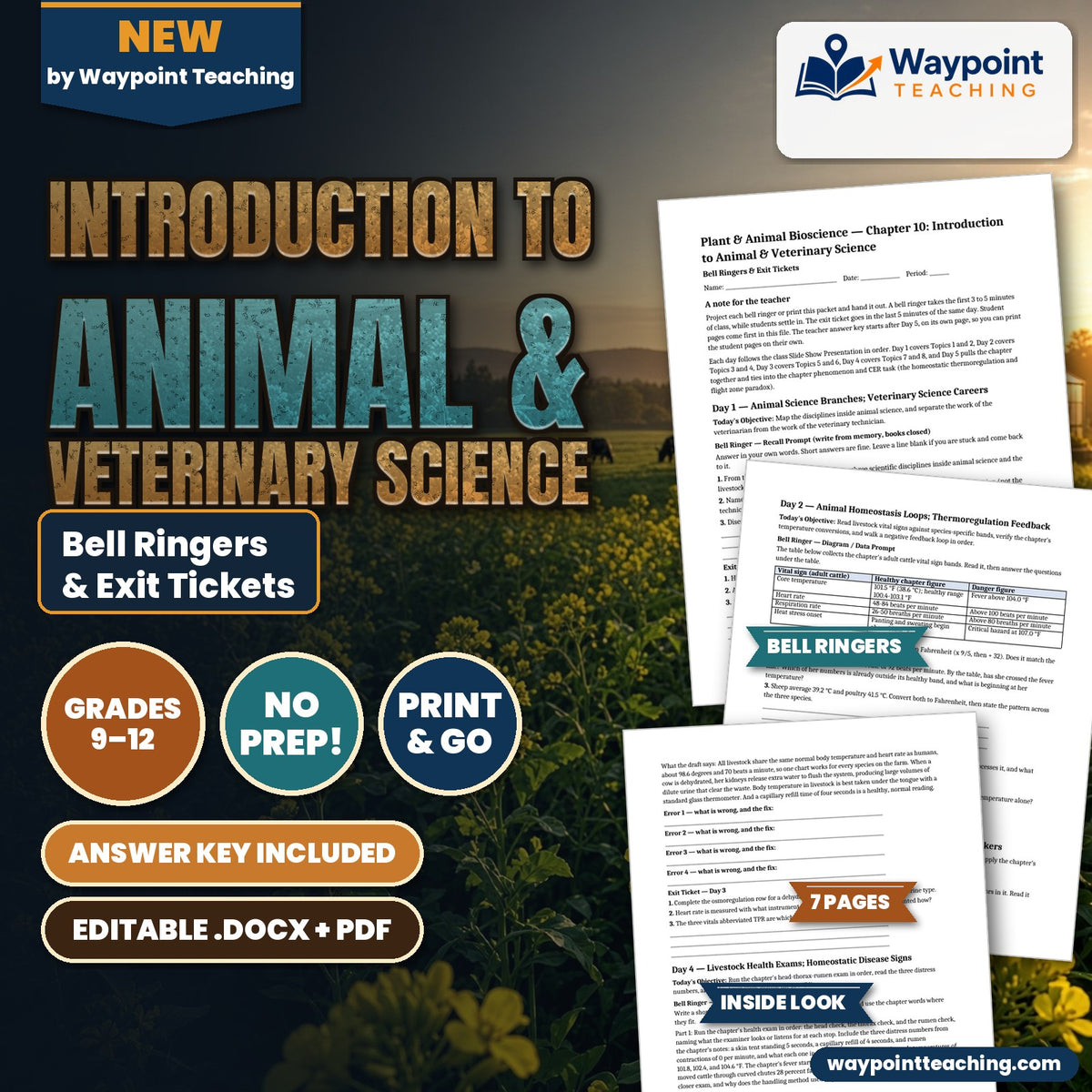 Introduction to Animal & Veterinary Science Bell Ringers & Exit Tickets cover