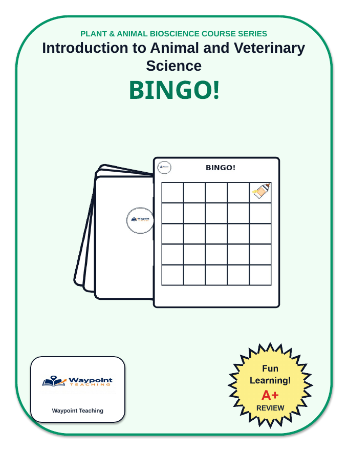 Introduction to Animal & Veterinary Science BINGO Review Game sample page