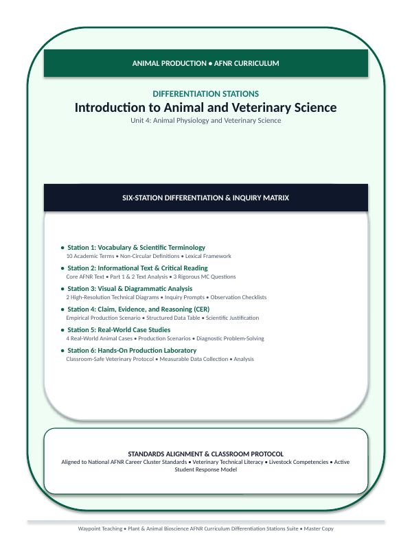 Introduction to Animal & Veterinary Science Differentiation Stations sample page