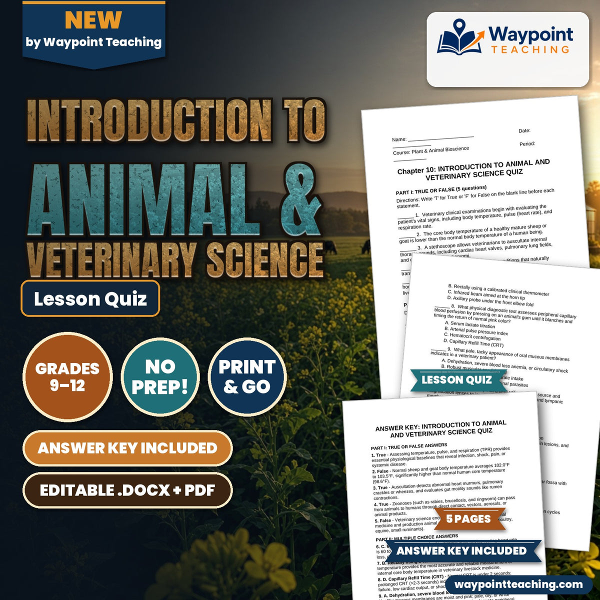 Introduction to Animal & Veterinary Science Lesson Quiz cover