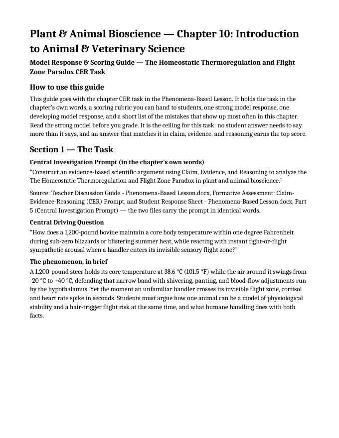 Introduction to Animal & Veterinary Science Model Response & Scoring Guide sample page