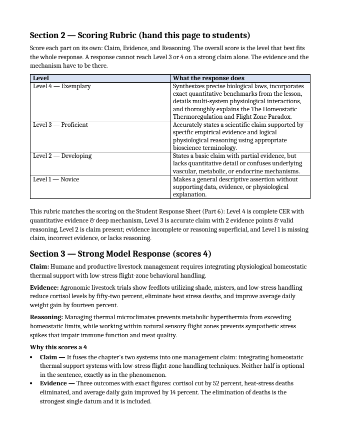 Introduction to Animal & Veterinary Science Model Response & Scoring Guide sample page