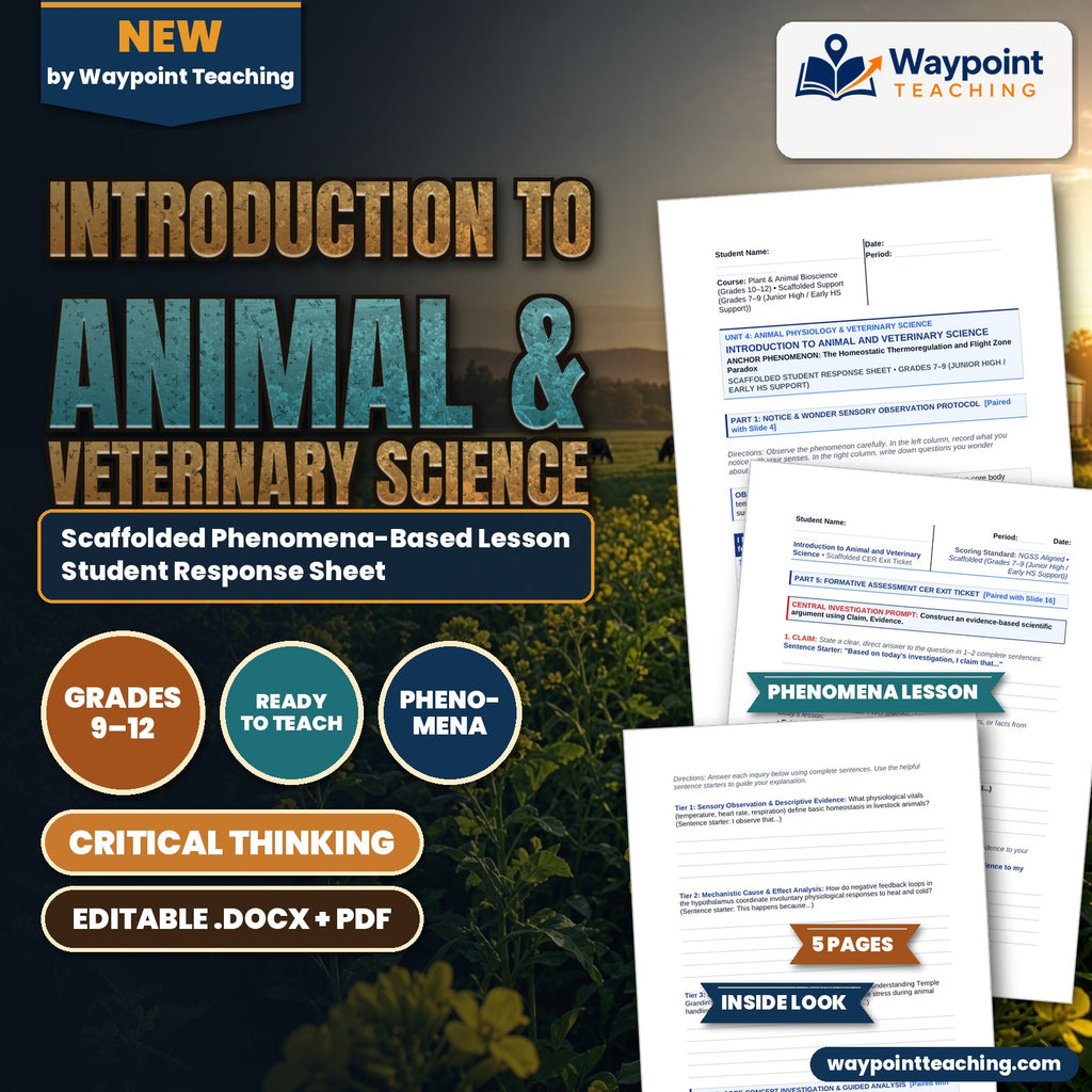 Introduction to Animal & Veterinary Science Scaffolded Phenomena-Based Lesson: The Homeostatic Thermoregulation and Flight Zone Paradox Student Response Sheet cover