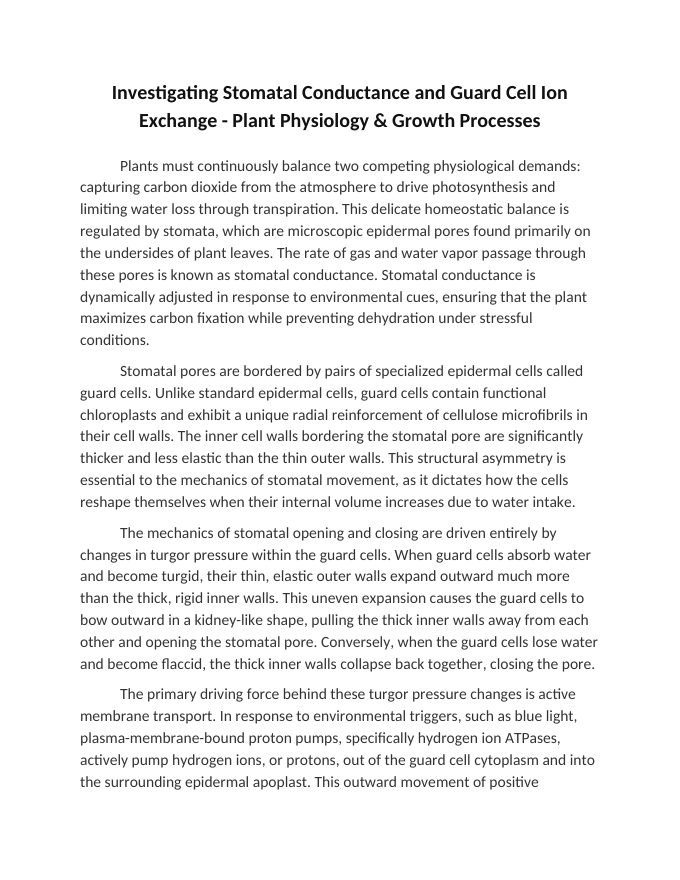 Investigating Stomatal Conductance and Guard Cell Ion Exchange Reading Worksheet sample page