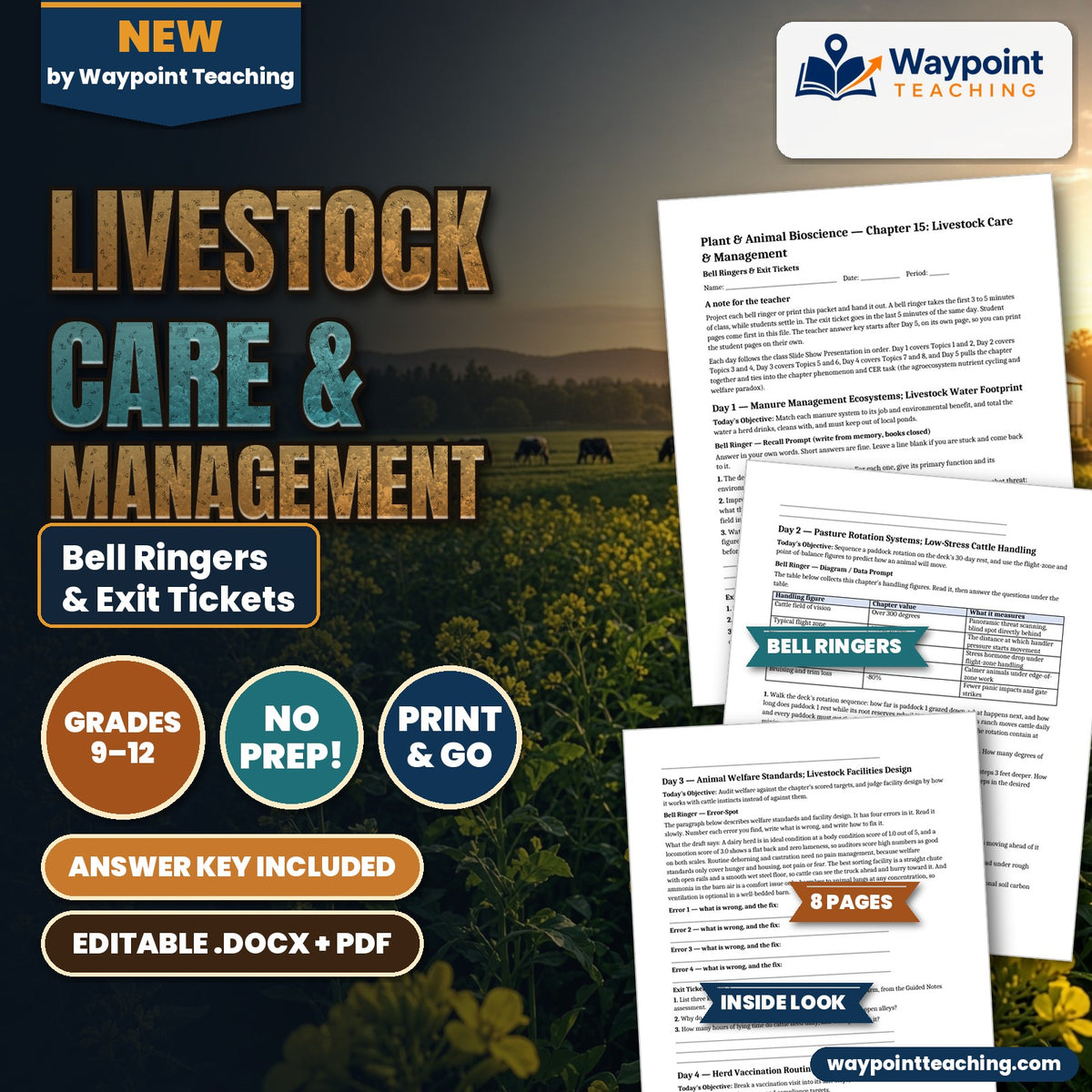 Livestock Care & Management Bell Ringers & Exit Tickets cover