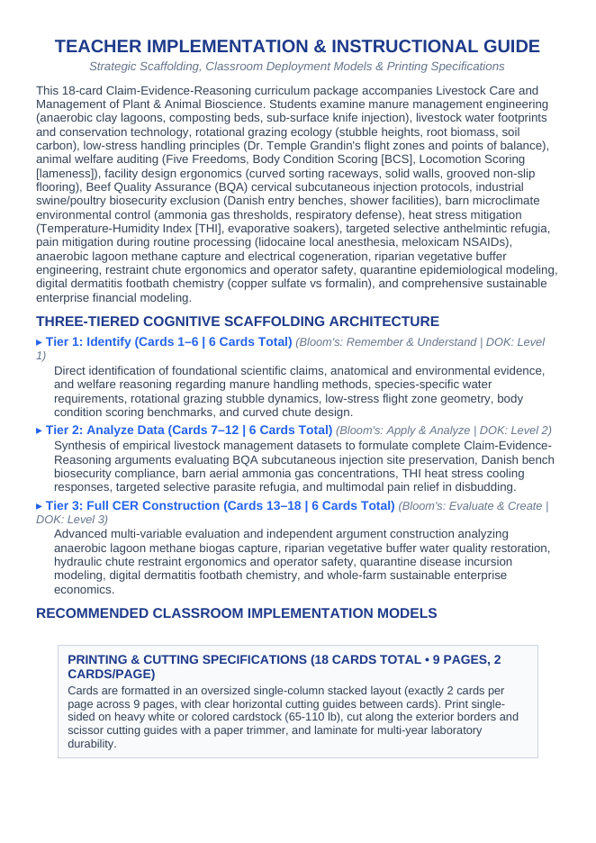 Livestock Care & Management CER Task Cards sample page