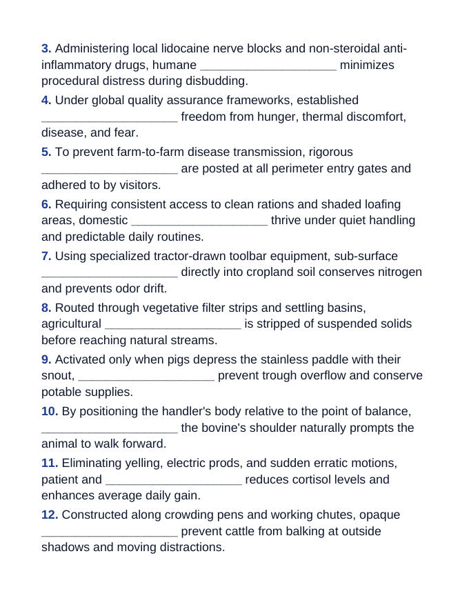 Livestock Care & Management Fill-in-the-Blank Vocabulary Worksheet sample page