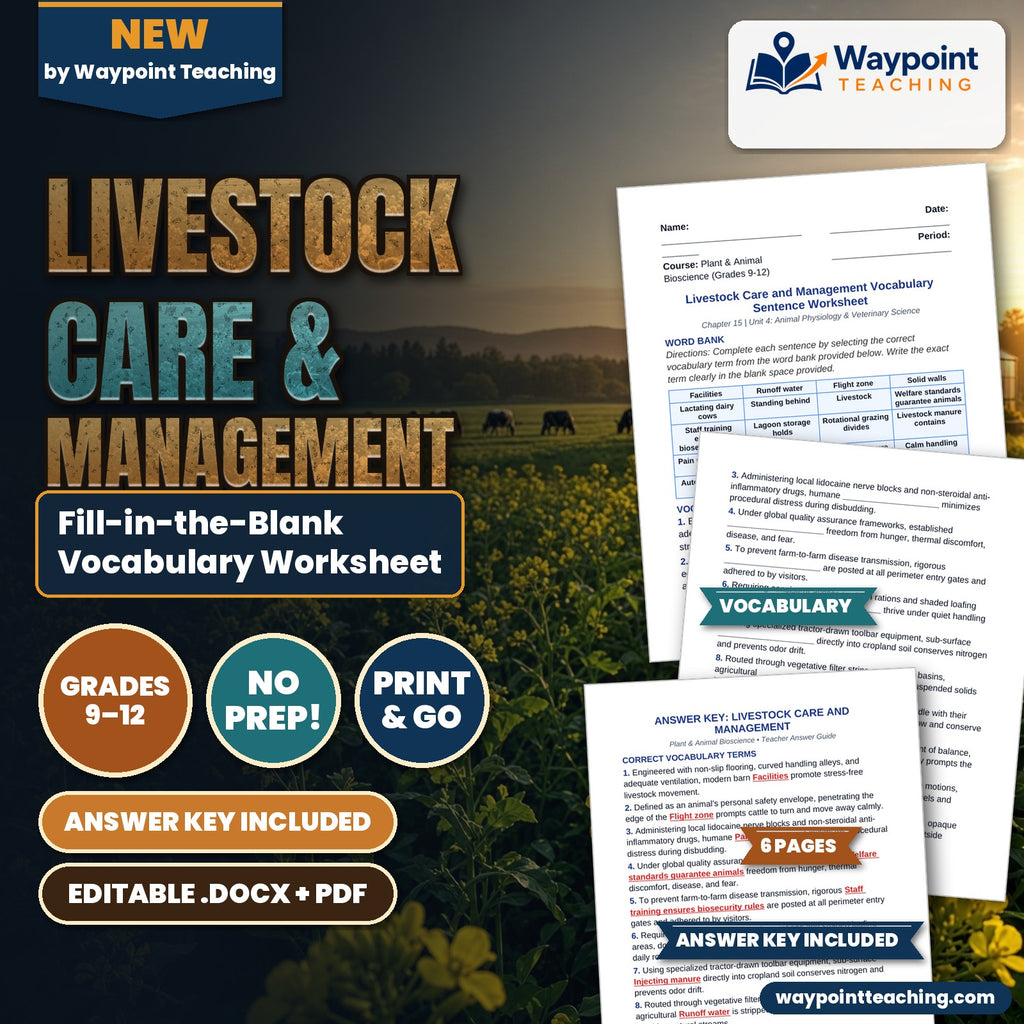 Livestock Care & Management Fill-in-the-Blank Vocabulary Worksheet cover
