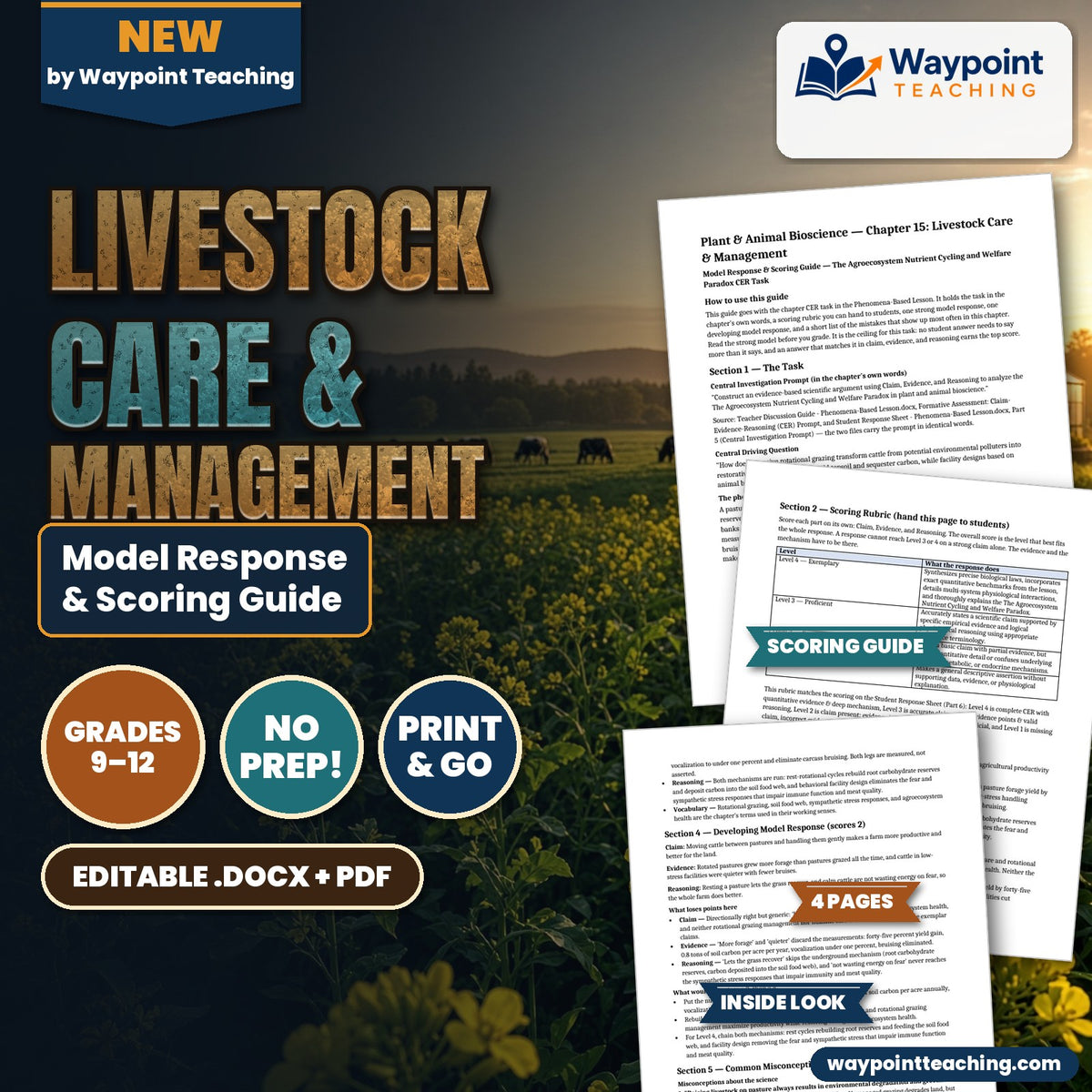 Livestock Care & Management Model Response & Scoring Guide cover