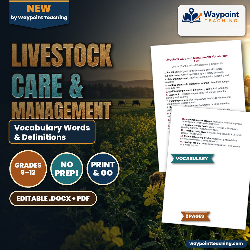Livestock Care & Management Vocabulary Words & Definitions cover