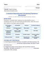 Livestock Reproduction Fill-in-the-Blank Vocabulary Worksheet sample page