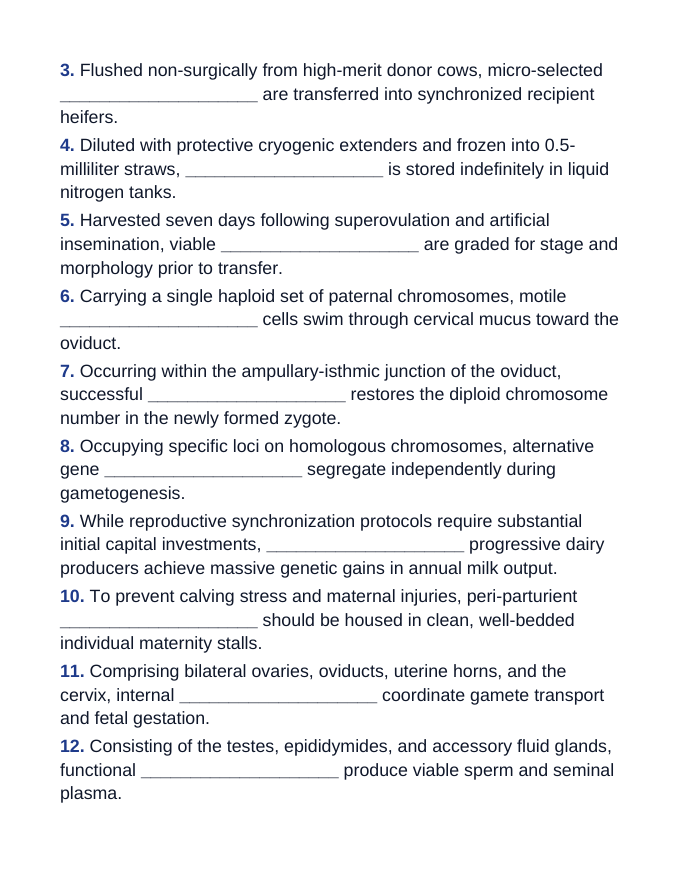 Livestock Reproduction Fill-in-the-Blank Vocabulary Worksheet sample page