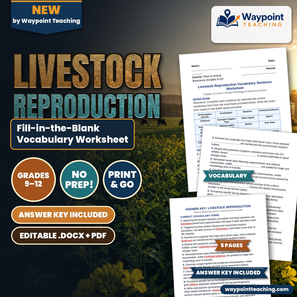 Livestock Reproduction Fill-in-the-Blank Vocabulary Worksheet cover