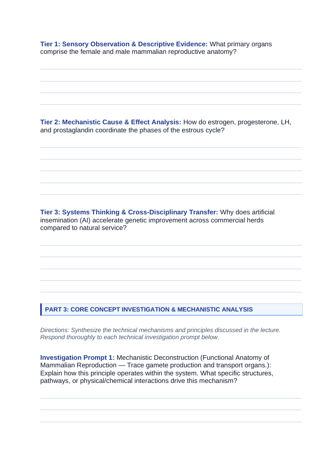 Livestock Reproduction Phenomena-Based Lesson: The Neuroendocrine Estrous and Cryopreserved Genetics Paradox Student Response Sheet sample page