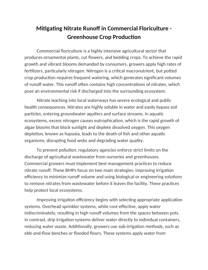 Mitigating Nitrate Runoff in Commercial Floriculture Reading Worksheet sample page