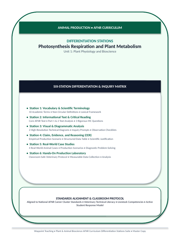 Photosynthesis, Respiration, & Plant Metabolism Differentiation Stations sample page