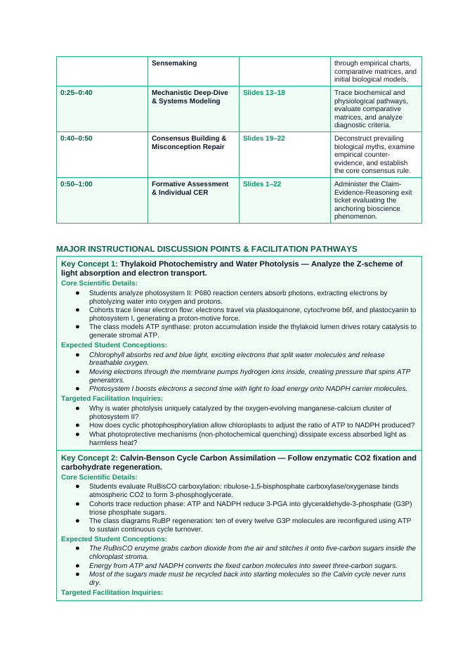 Photosynthesis, Respiration, & Plant Metabolism Phenomena-Based Lesson: The Photochemical Energy Transduction and Carbon Partitioning Paradox Teacher Discussion Guide sample page