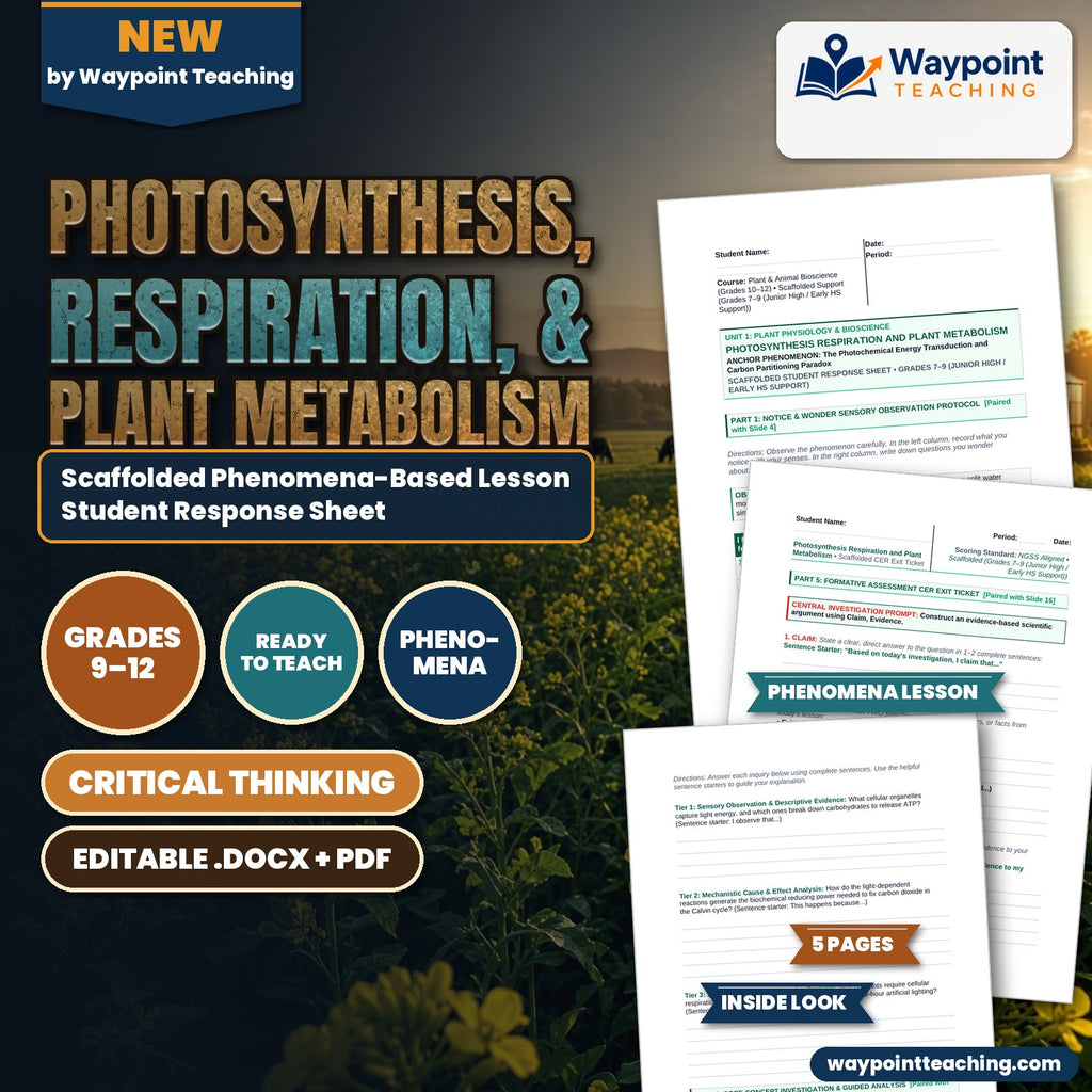 Photosynthesis, Respiration, & Plant Metabolism Scaffolded Phenomena-Based Lesson: The Photochemical Energy Transduction and Carbon Partitioning Paradox Student Response Sheet cover