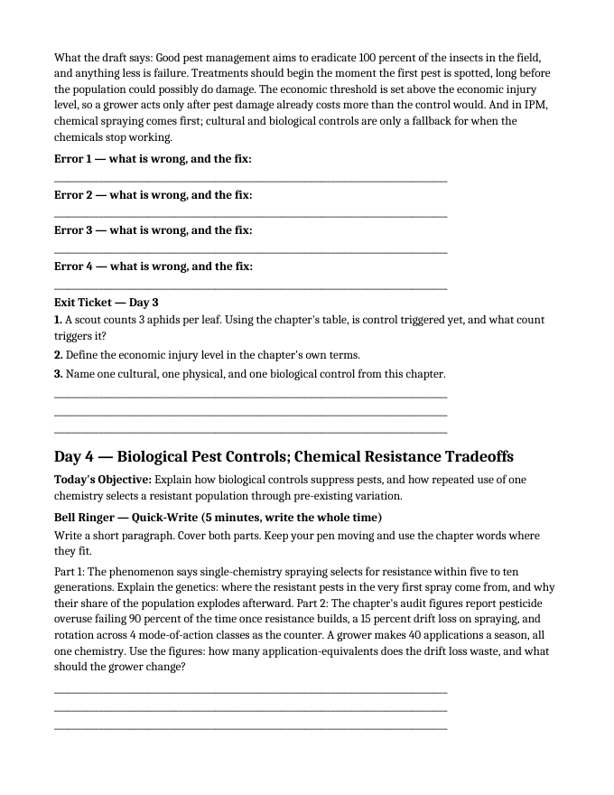 Plant Pests & Disease Management Bell Ringers & Exit Tickets sample page