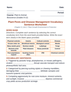Plant Pests & Disease Management Fill-in-the-Blank Vocabulary Worksheet sample page