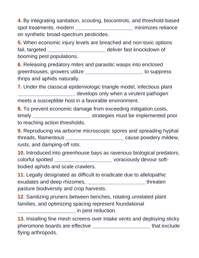 Plant Pests & Disease Management Fill-in-the-Blank Vocabulary Worksheet sample page