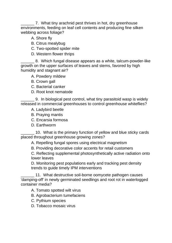 Plant Pests & Disease Management Lesson Quiz sample page