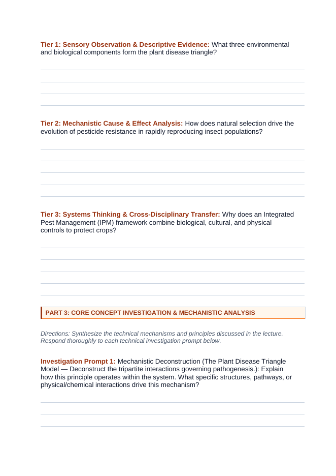 Plant Pests & Disease Management Phenomena-Based Lesson: The Disease Triangle Convergence and Evolutionary Resistance Paradox Student Response Sheet sample page