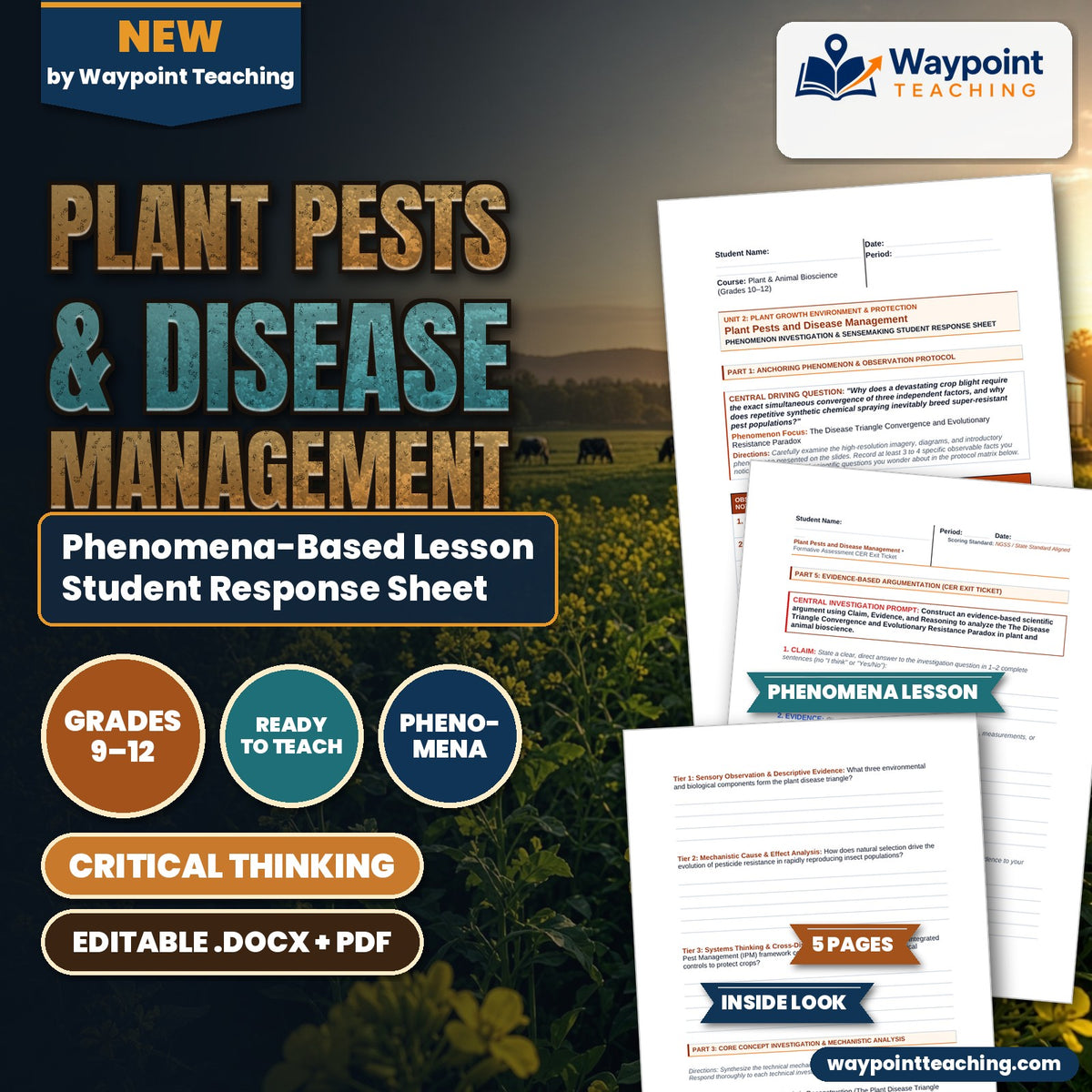 Plant Pests & Disease Management Phenomena-Based Lesson: The Disease Triangle Convergence and Evolutionary Resistance Paradox Student Response Sheet cover