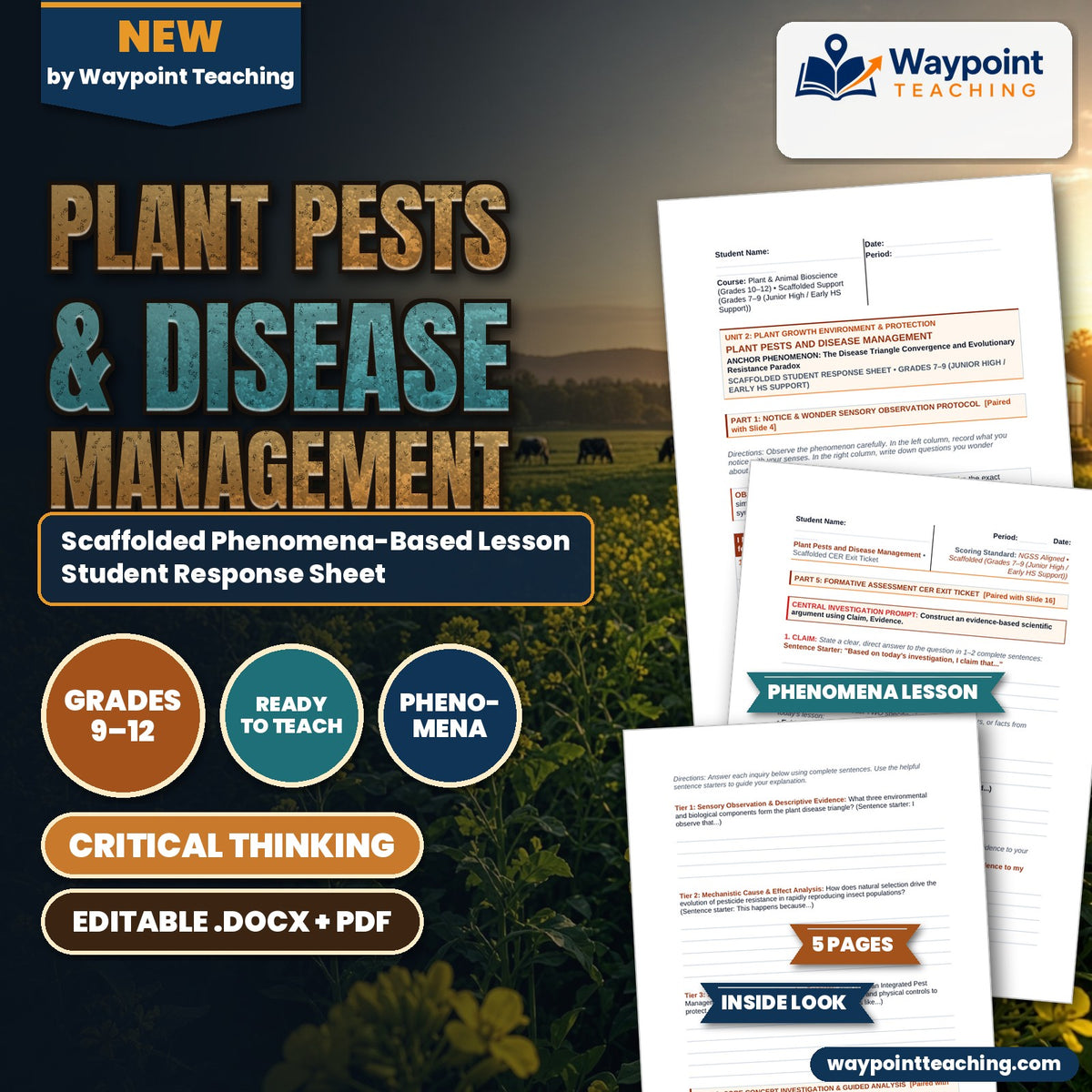 Plant Pests & Disease Management Scaffolded Phenomena-Based Lesson: The Disease Triangle Convergence and Evolutionary Resistance Paradox Student Response Sheet cover