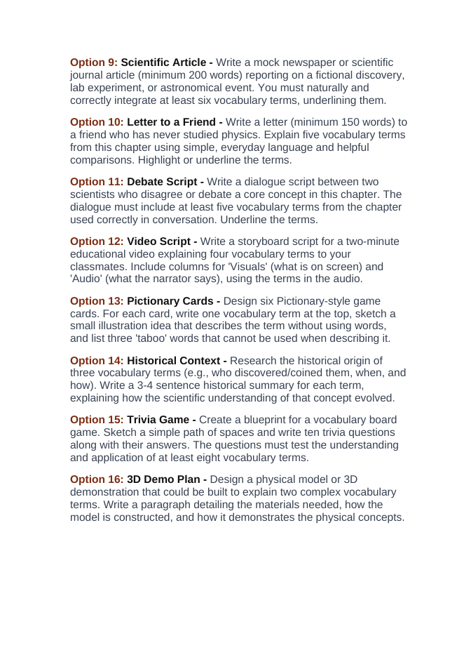 Plant Pests & Disease Management Vocabulary Choice Board sample page