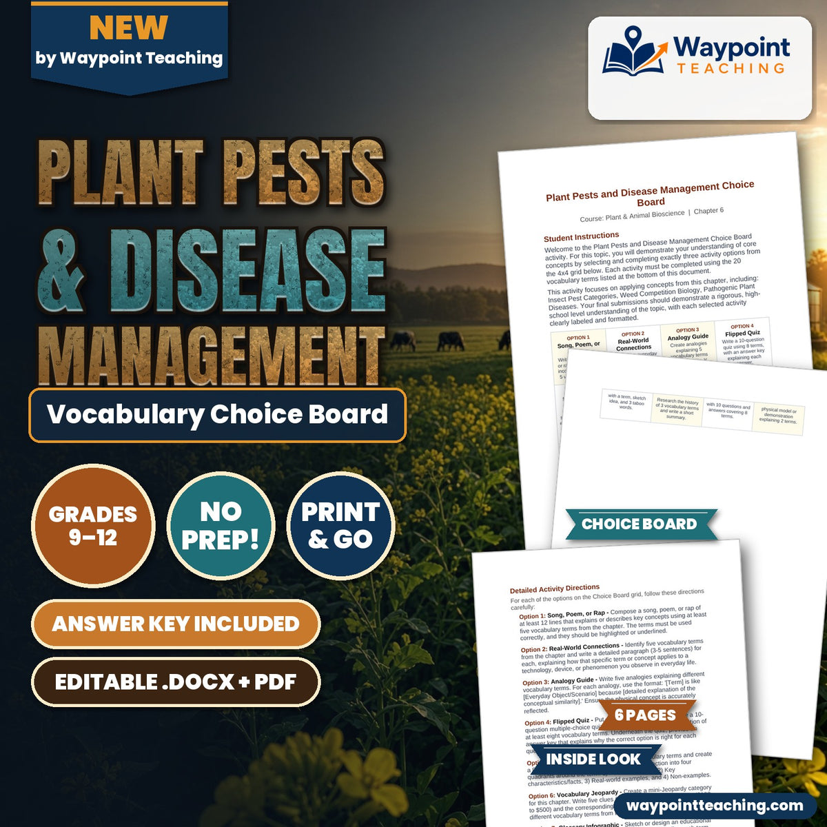 Plant Pests & Disease Management Vocabulary Choice Board cover