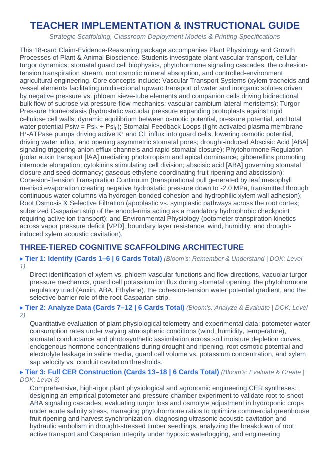 Plant Physiology & Growth Processes CER Task Cards sample page