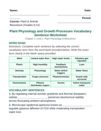 Plant Physiology & Growth Processes Fill-in-the-Blank Vocabulary Worksheet sample page