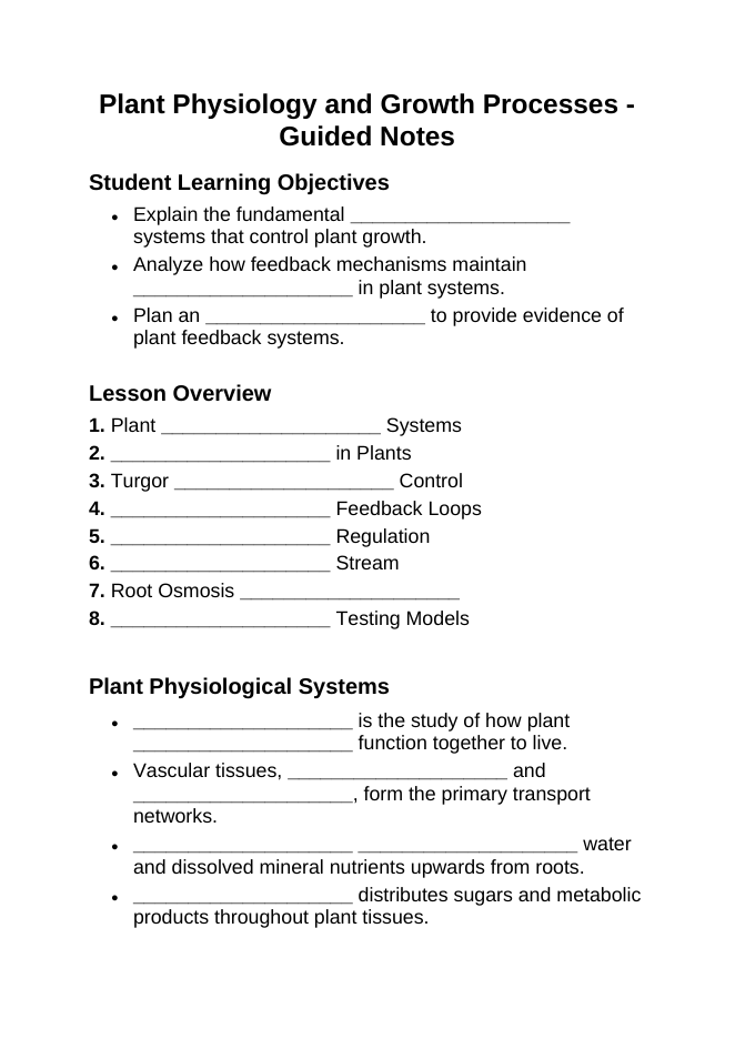 Plant Physiology & Growth Processes Guided Notes sample page