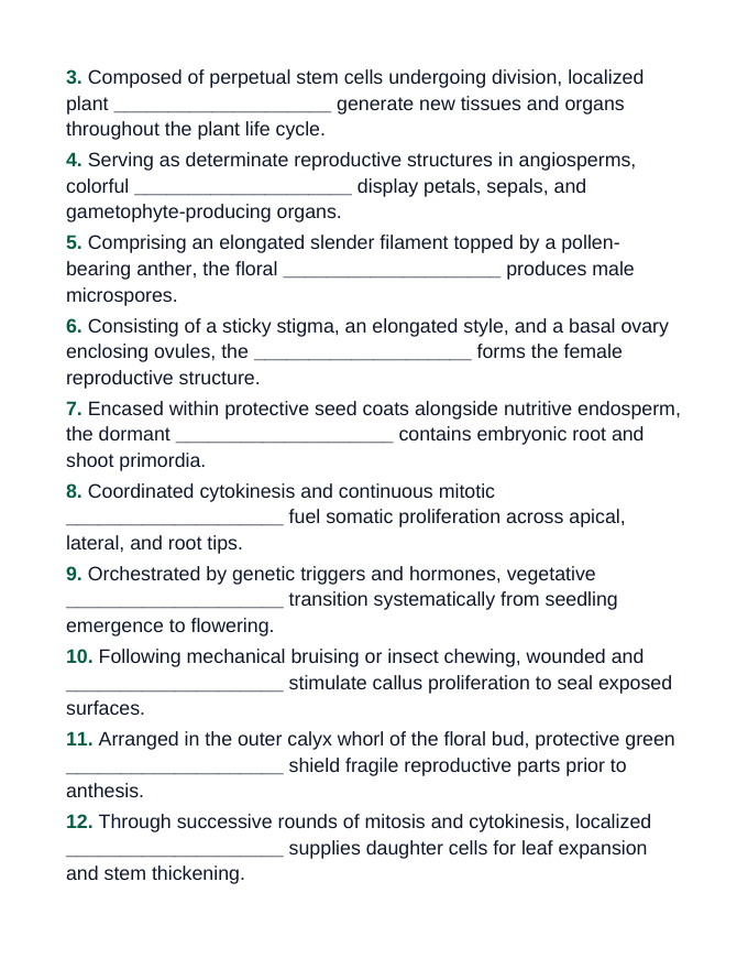 Plant Reproduction & Development Fill-in-the-Blank Vocabulary Worksheet sample page