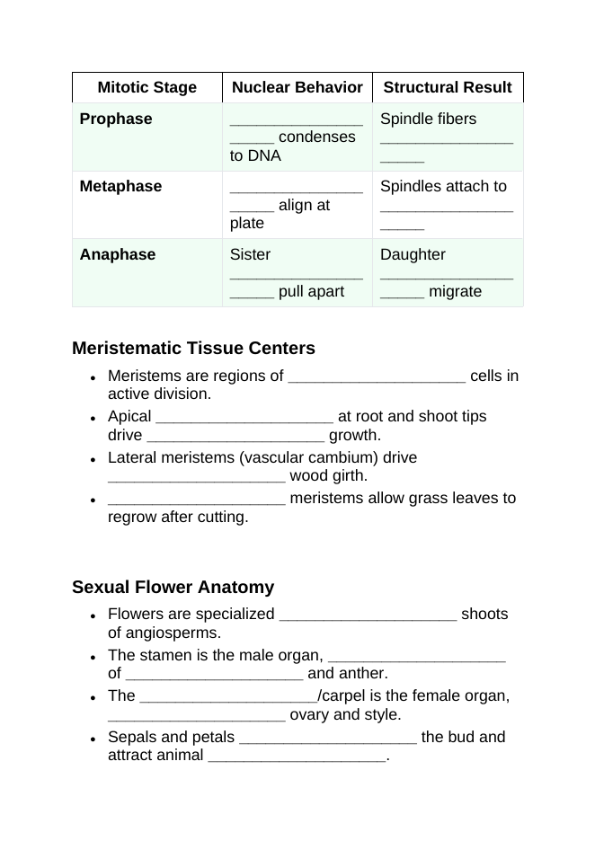 Plant Reproduction & Development Guided Notes sample page