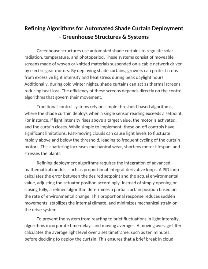 Refining Algorithms for Automated Shade Curtain Deployment Reading Worksheet sample page
