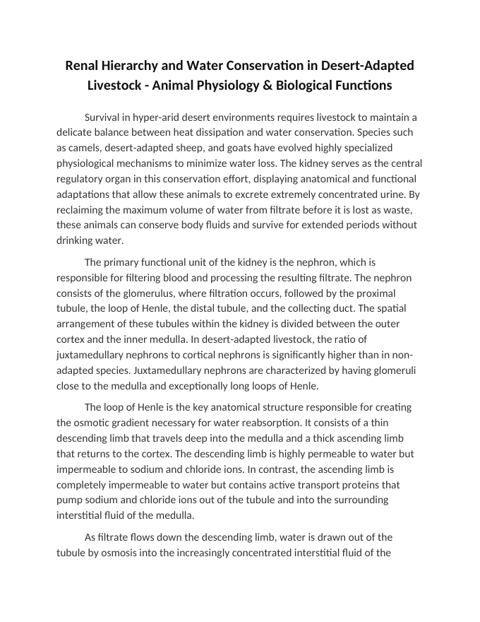 Renal Hierarchy and Water Conservation in Desert-Adapted Livestock Reading Worksheet sample page